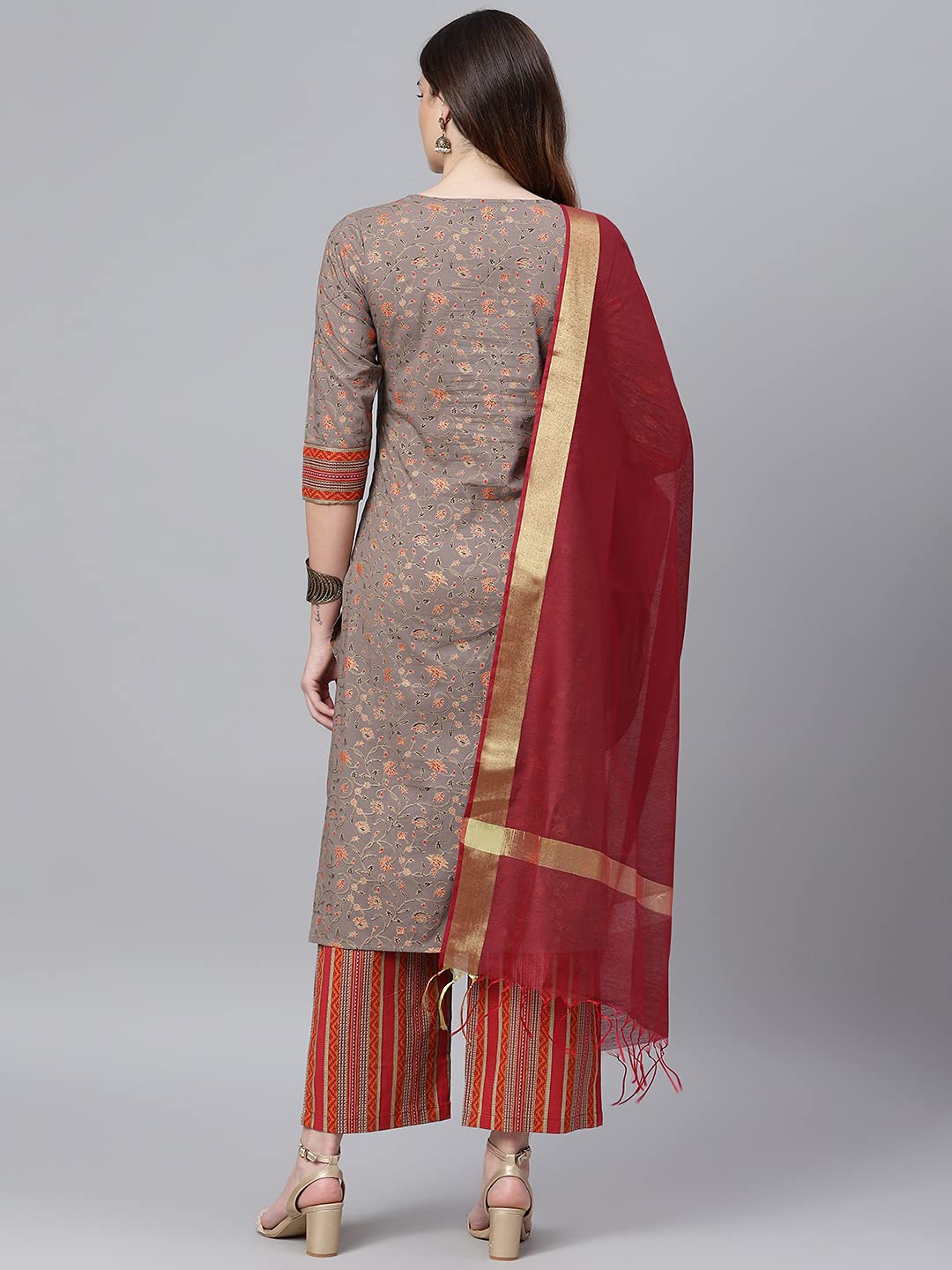 idaLia Cotton Jaal Printed Kurta Set with Dupatta - Best Kurta Set with Dupatta, Straight Calf Length Kurta