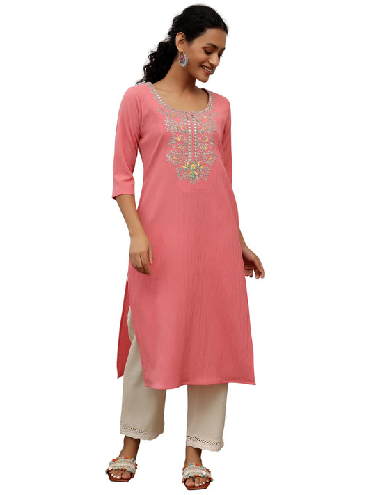 Libas Women's Polyester Yoke Design Straight Kurtas