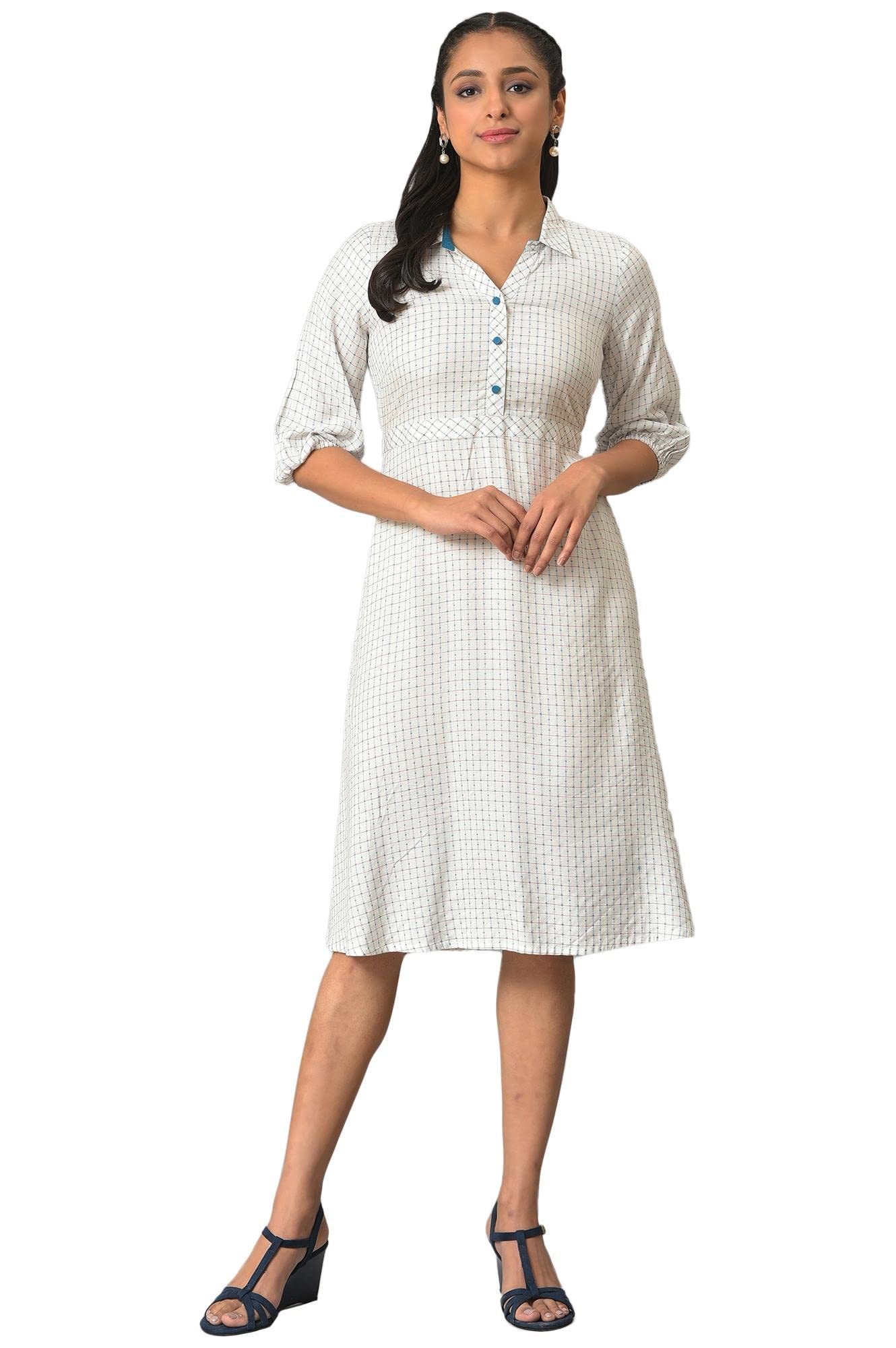White A-Line Shirt Collar Dress (Size: L)-24Aua13809-704111