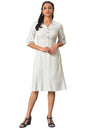 White A-Line Shirt Collar Dress (Size: L)-24Aua13809-704111