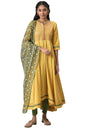 Aurelia Women Yellow Floral Printed Kurta With Green Tights And Dupatta_22Aud10440-505690_S