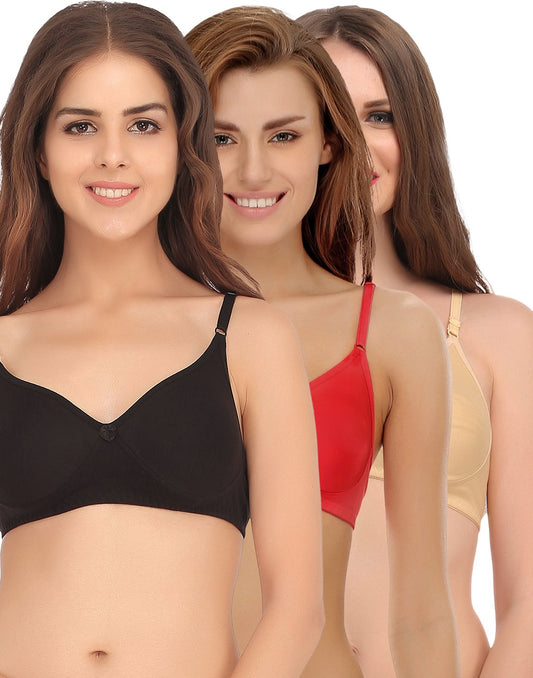 Clovia Womens Pack of 3 Non Padded Full Coverage Bra (COMBBR535_Multi-Coloured_34B)
