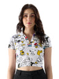 The Souled Store Official Peanuts: Playtime Women and Girls Short Sleeve All Over Print Slim Fit Cropped Polos White
