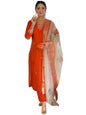 Naixa WomenS Rust Bsy Viscose Embroidered Straight Kurta With Bsy Viscose Pant And Organza Jacquard With Digital Print Dupatta