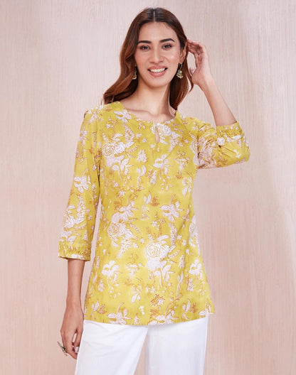 Fabindia WomenS Cotton Printed Slim Kurta (1037318Yellow_Yellow