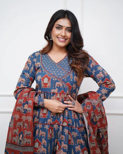GRECIILOOKS WomenS Rayon Anarkali Printed V- Neck Kurta With Palazzo & Dupatta | Ethnic Set | Dupatta Set | Suit Set | Kurta An