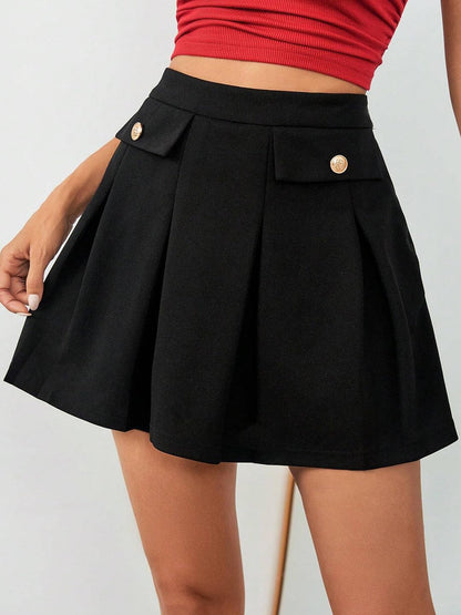 ADDYVERO Womens Summer Elegant & Casual & Daily & Dating & Work Loose A-Line Button Decor Mini Skirt Black