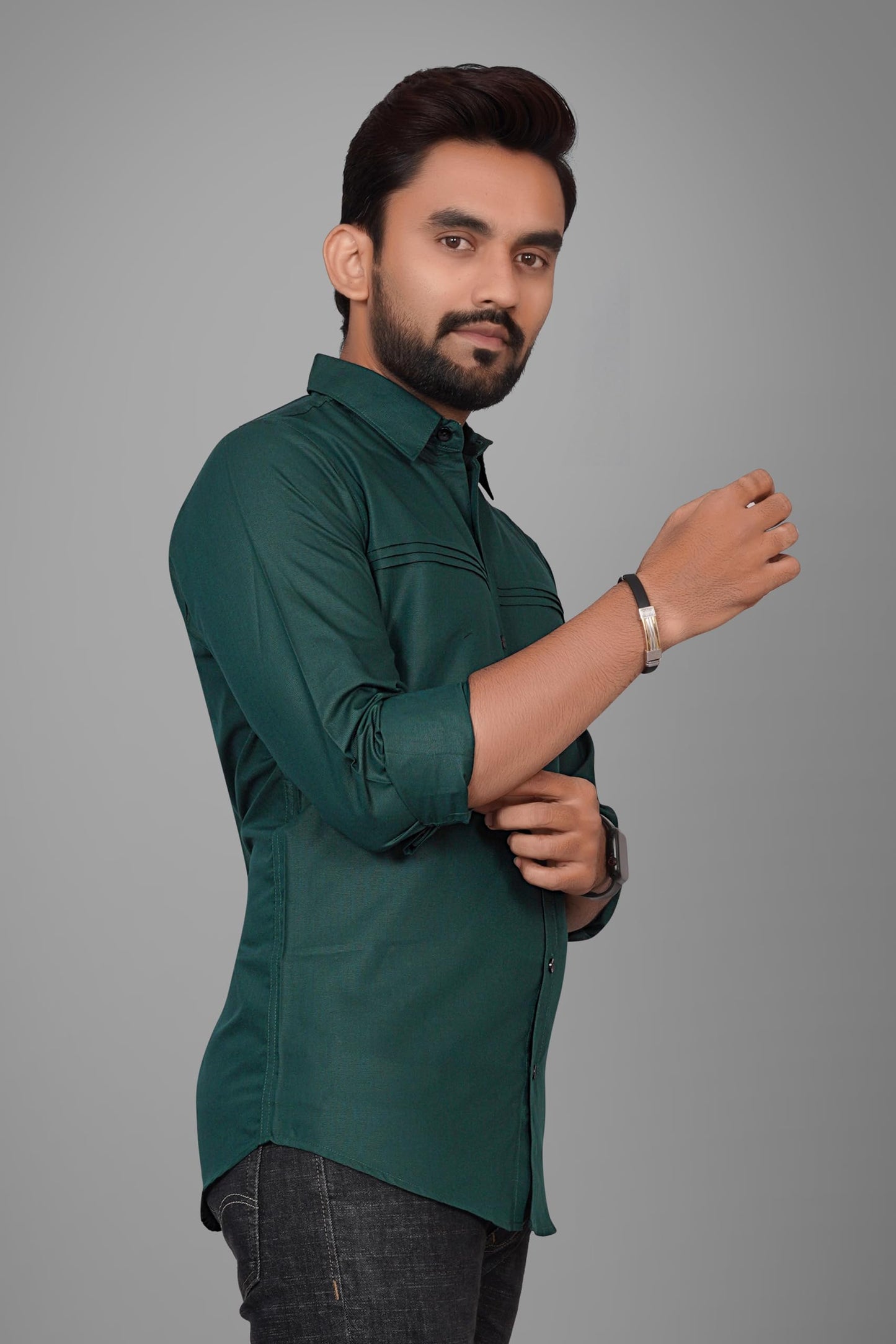 Besix MenS Green Cotton Blend Full Sleeve Shirt For Man With Tailored Fit Spread Collar And Standard Length - Formal Stylish We