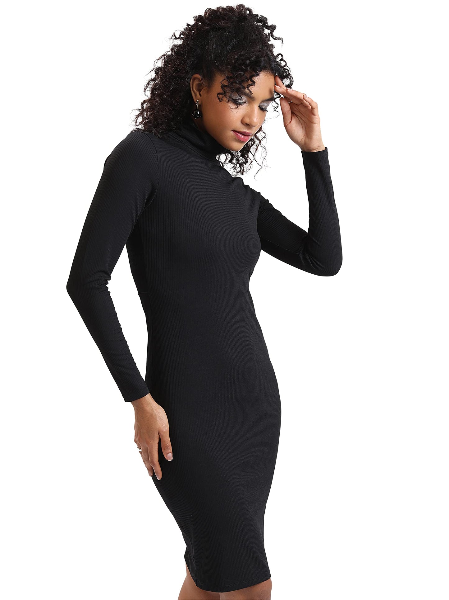 Ketch Women'S Lycra A-Line Midi Casual Dress (Khj6000180_Black