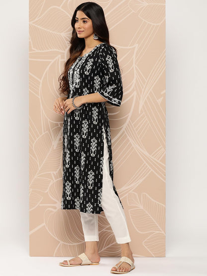Libas WomenS Cotton Embellished Straight Kurta (26185_Black