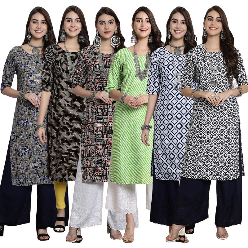 Pinkmint Festival Wear Printed Crepe KurtiS For WomenS Ll Ethnic Kurti Ll Comfortable Kurti (Pack Of 6)