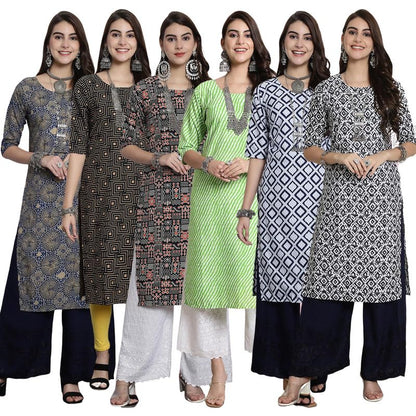 Pinkmint Festival Wear Printed Crepe KurtiS For WomenS Ll Ethnic Kurti Ll Comfortable Kurti (Pack Of 6)