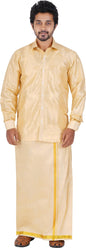 PRAKASAM COTTON-Mens Art Silk Tissue Wedding Set/Art Silk Tissue 8 Mulam (8-Yard) Dhoti and Stitched Full Sleeve Shirt