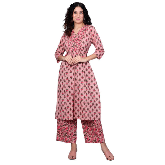 Idalia Light Green, White, Pink Floral Printed Cotton Kurta With Pant Set - Perfect Ethnic Dress For Women