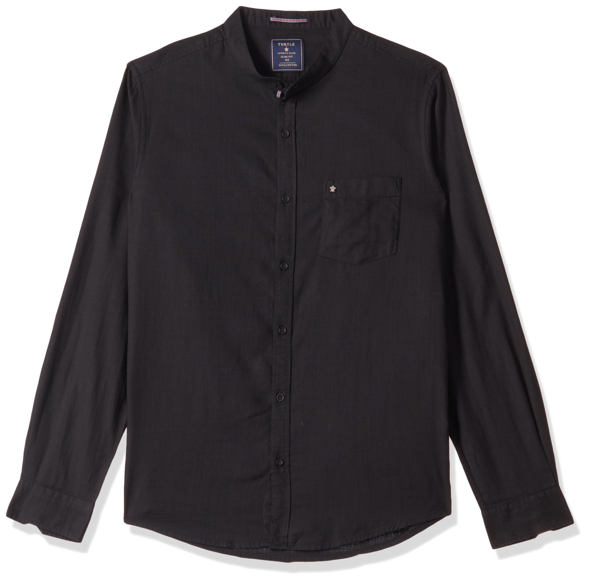 Turtle Men Cotton Lyocell Black Solid Slim Fit Full Sleeve Casual Shirt
