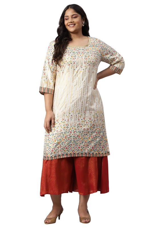 Aurelia Floral Polyester Round Neck Womens Kurta