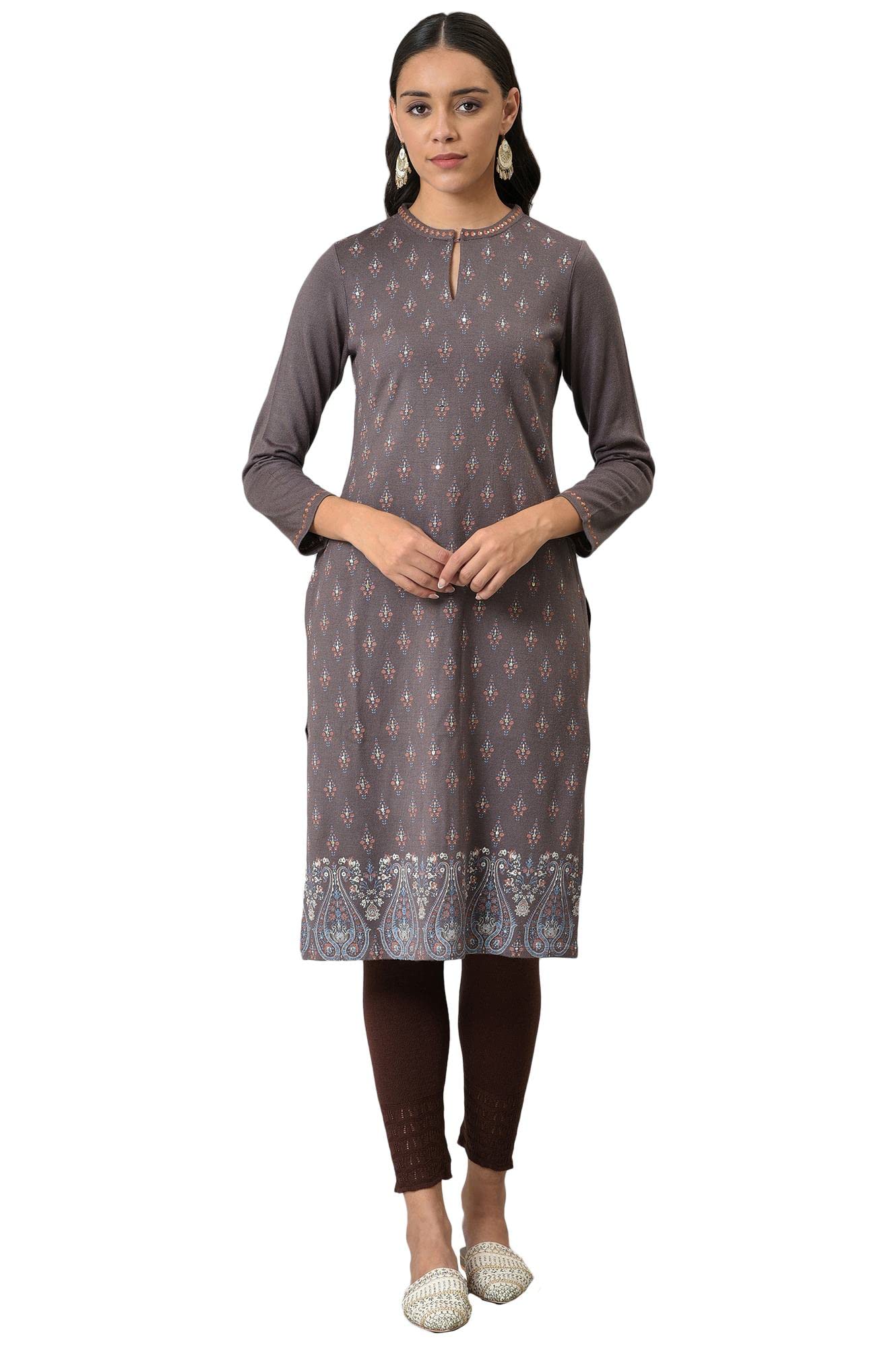 W for Woman Purple Paisley Printed Winter Kurta