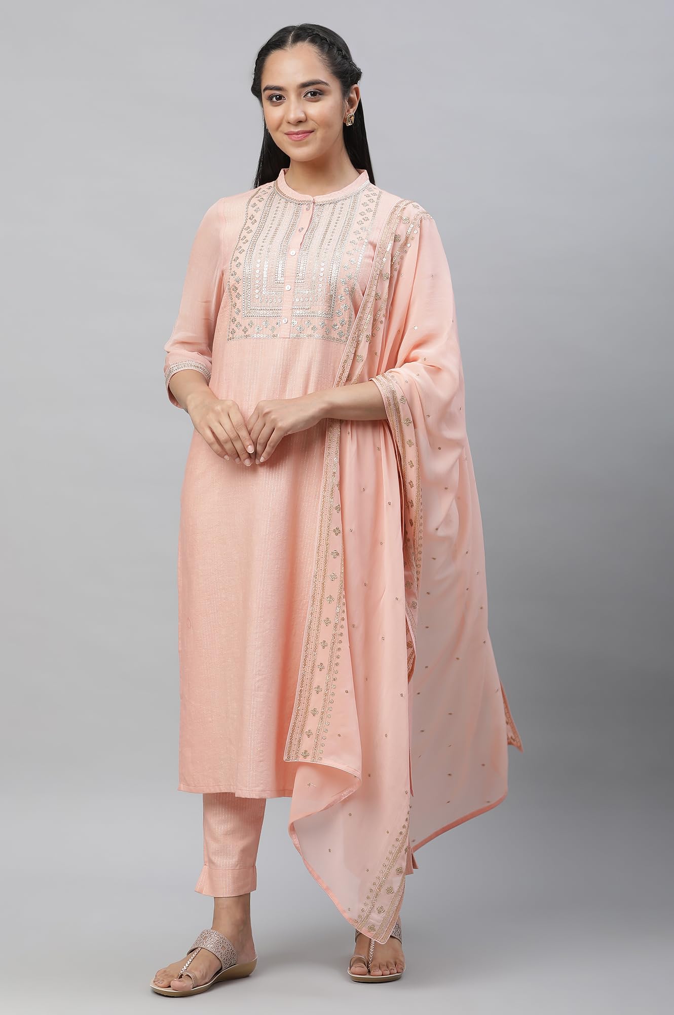 Aurelia WomenS Cotton Kurta Set (24Feas14229-704560_Dusky Peach