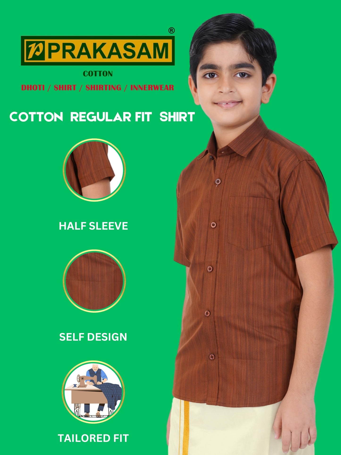 Boys Cotton Half Sleeve Self Design Shirt With Stitched Art Silk Dhoti for boys (Madriyad-Maroon)