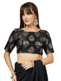 OOMPH! Womens Indian Ethnic Wear Designer Big Paisley Pattern Zari Work Boat Neck Half Sleeve Jet Black Color Brocade Readymade