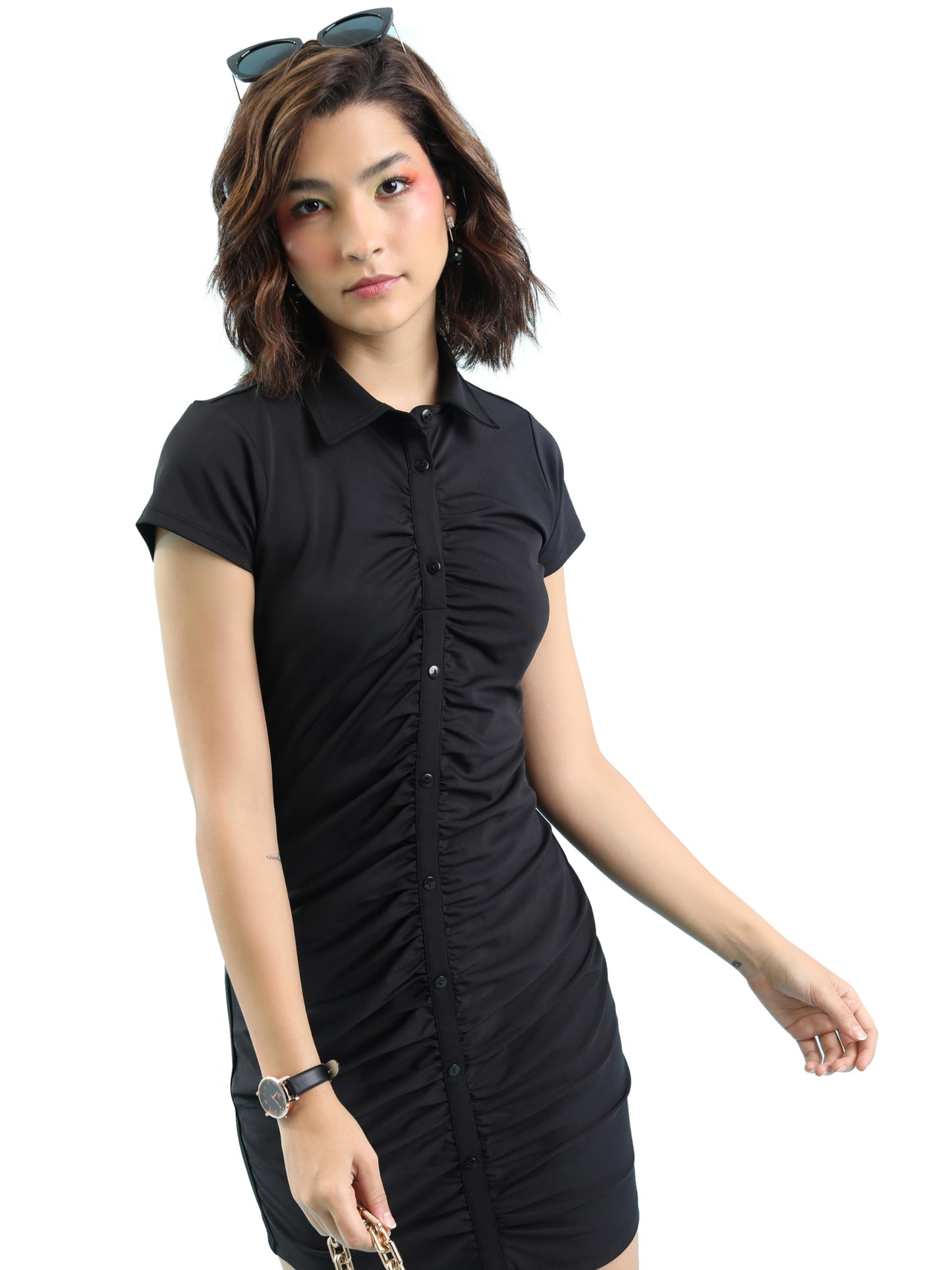Ketch Women'S Cotton Blend Denim Jogger Above The Knee Dress (Khj6000335_Black