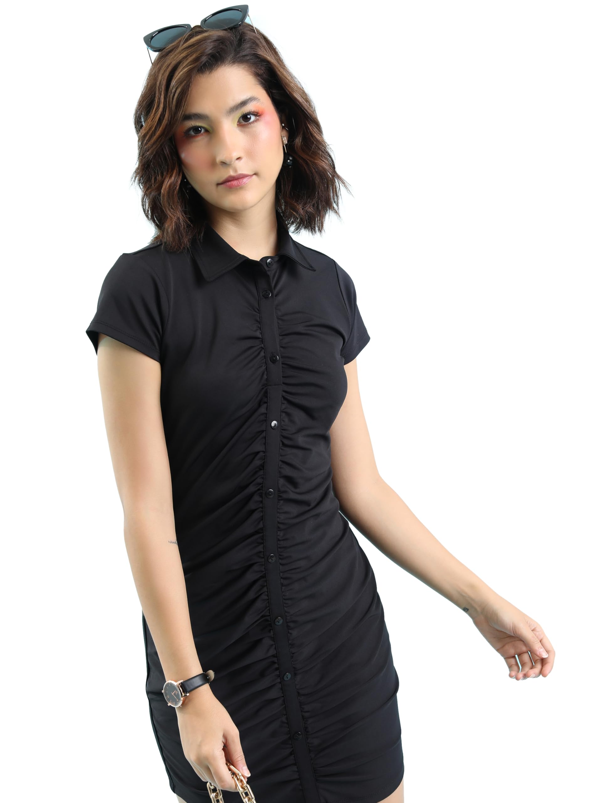 Ketch Women'S Cotton Blend Denim Jogger Above The Knee Dress (Khj6000335_Black