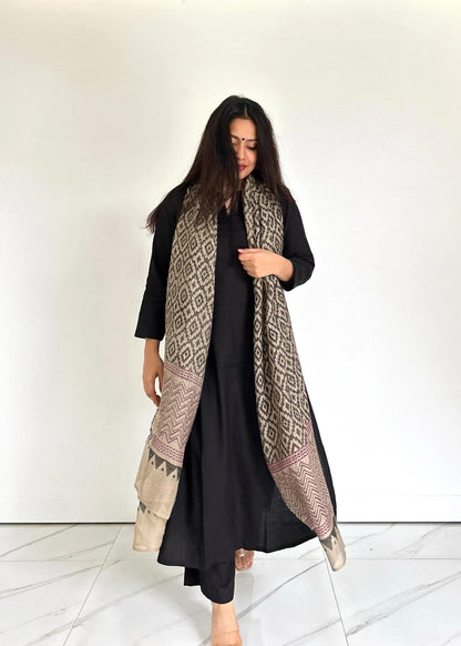 GoSriKi Ladies Rayon Blend Kurta Set with Trousers & Dupatta, Size 50, Black, Model Jamana Black-GS