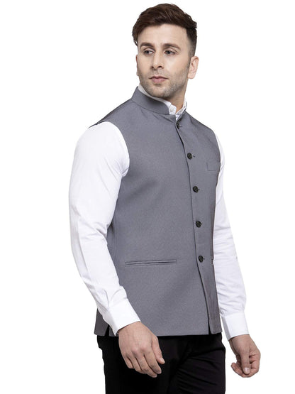 WINTAGE Mens Poly Cotton Festive and Casual Nehru Jacket Vest Waistcoat : Grey, X-Small