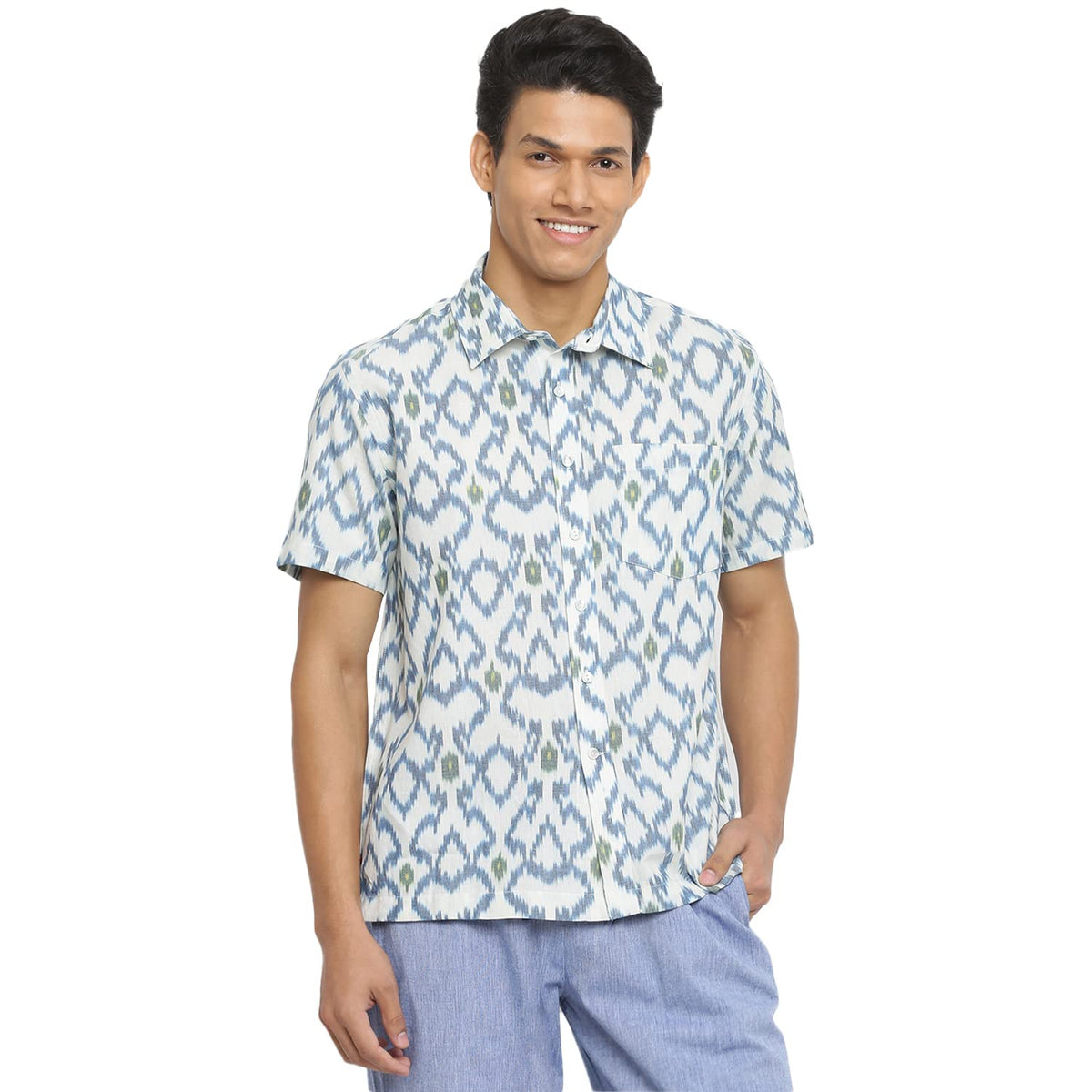 Fabindia MenS Woven Relaxed Fit Shirt (10728224_Blue Xs)