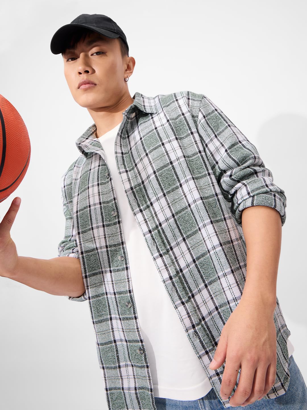 The Souled Store Plaid: Fern Grid Men and Boys Long Sleeves Collared Neck Button Front Cotton Relaxed Shirts