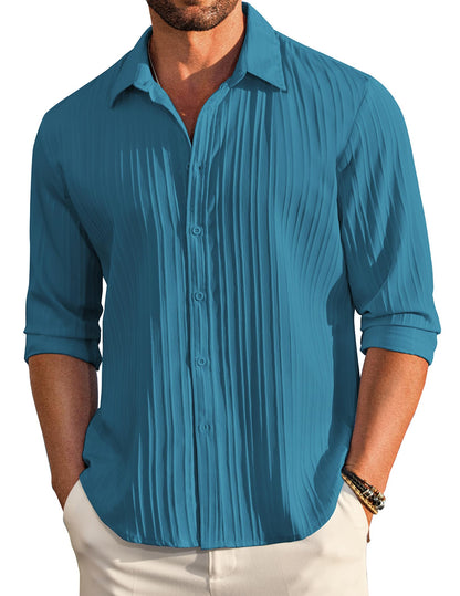 Deelmo MenS Casual Button Down Shirts Long Sleeve Linen Shirt Fashion Textured Beach Summer Shirt
