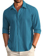 Deelmo MenS Casual Button Down Shirts Long Sleeve Linen Shirt Fashion Textured Beach Summer Shirt
