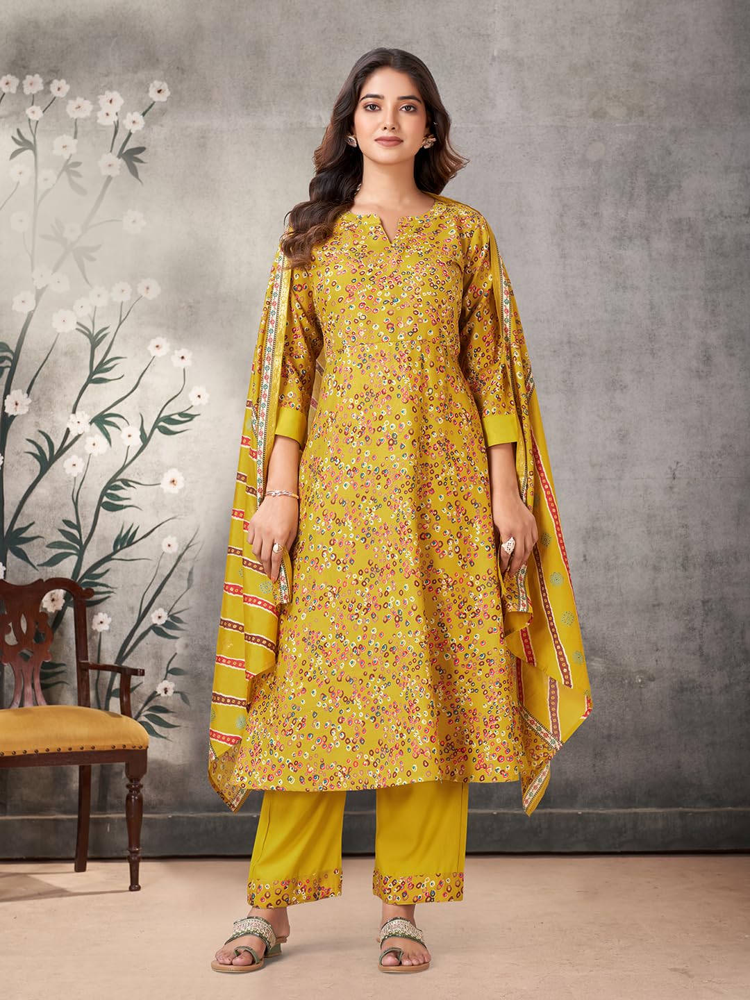 Pratham Blue WomenS Viscose Rayon Printed Anarkali Kurta With Palazzos And Dupatta |Kurta Set For Women |Women Kurta |Women Pri
