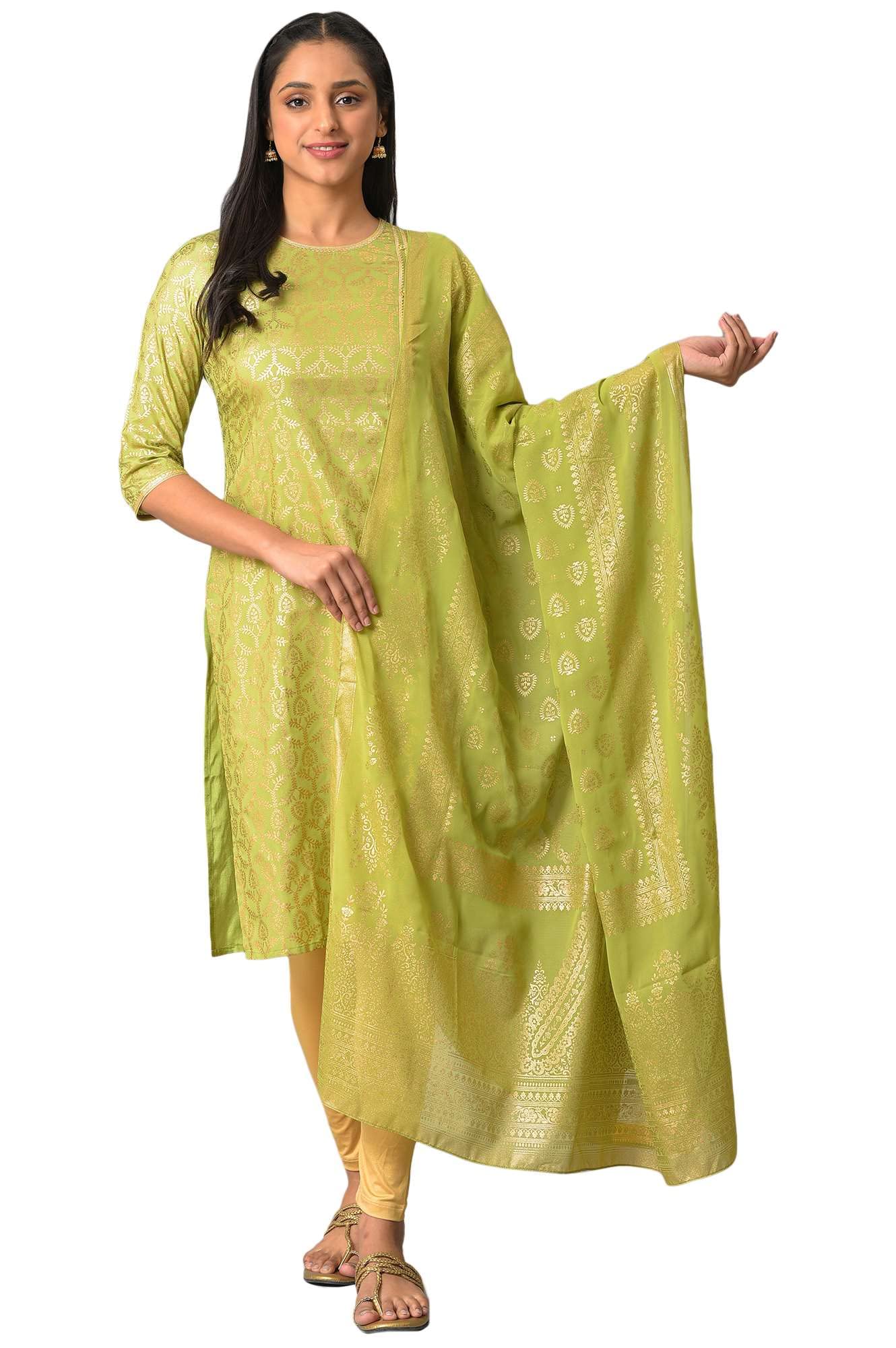 Aurelia Green Printed Ethnic Dupatta