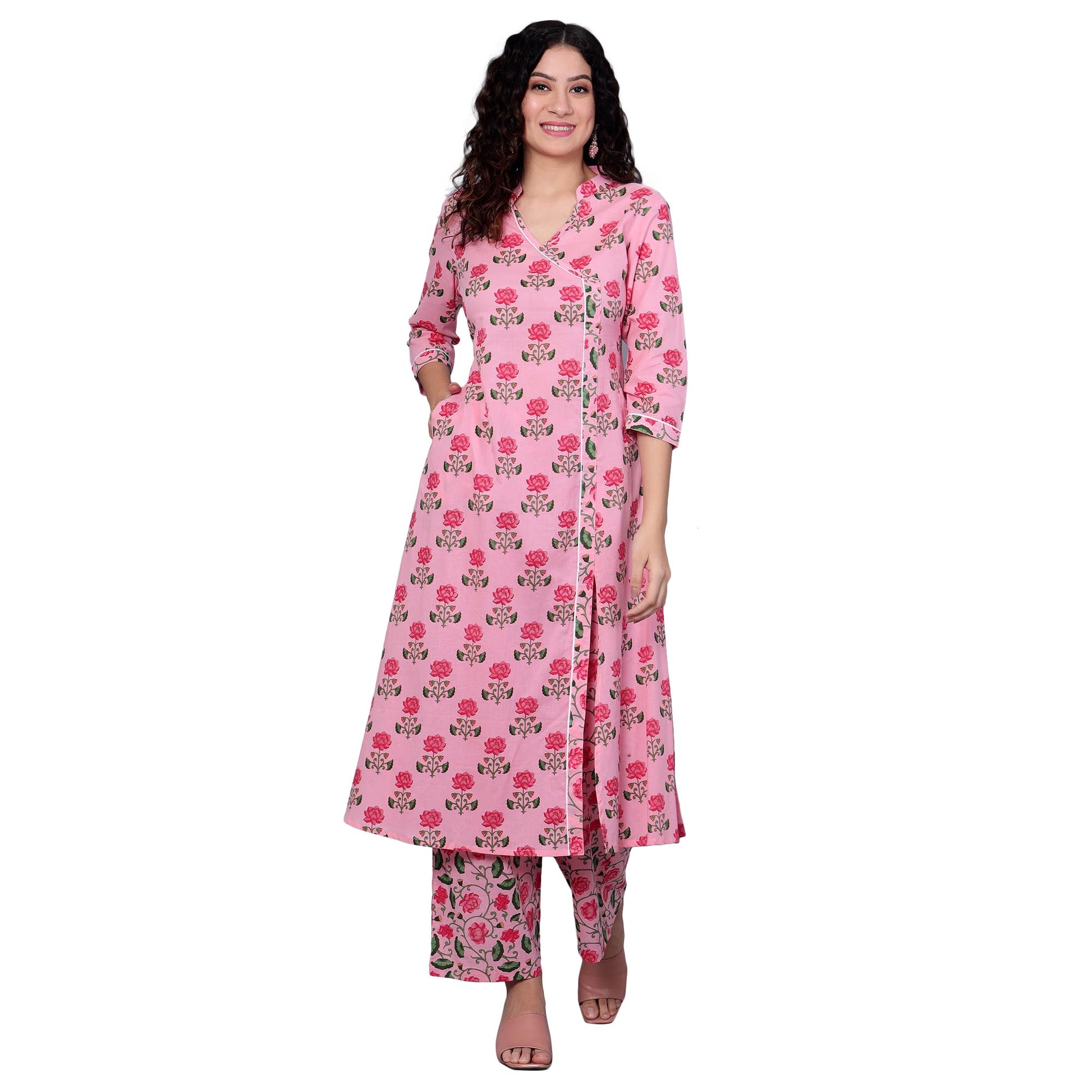 idaLia Baby Pink Printed Kurta Set