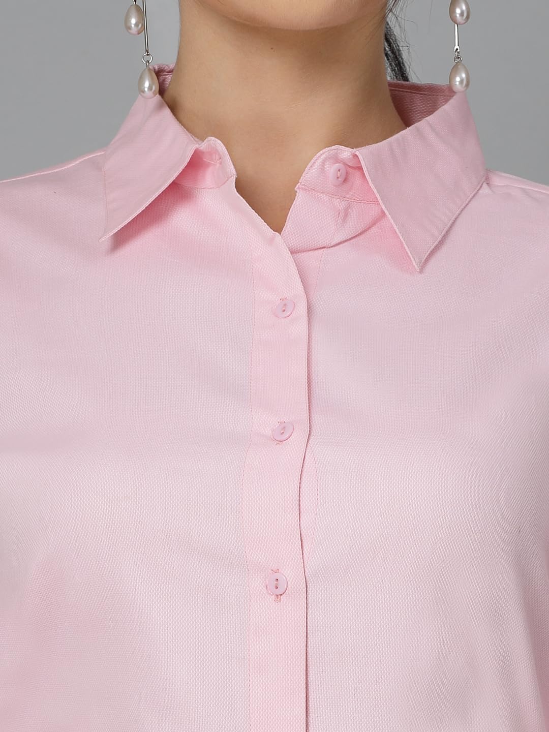 Style Quotient Women Self Design Pink Polycotton Formal Shirt