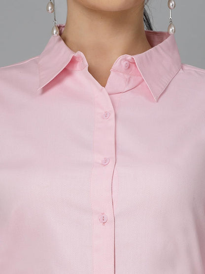 Style Quotient Women Self Design Pink Polycotton Formal Shirt