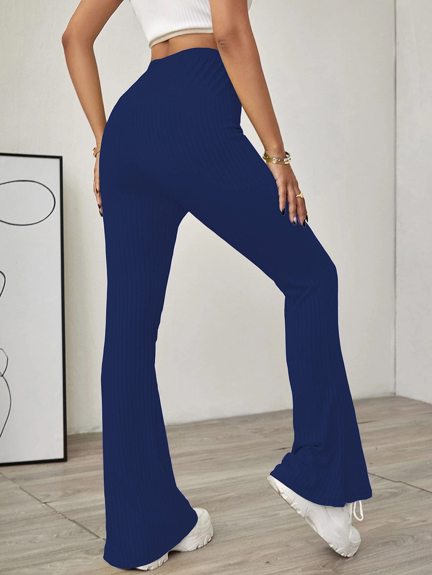 Shasmi Navy Blue Womens Yoga Dress Pants Stretchy Work Slacks Business Casual Office Flare Bell-Bottom/Boot-Cut Elastic Waist R
