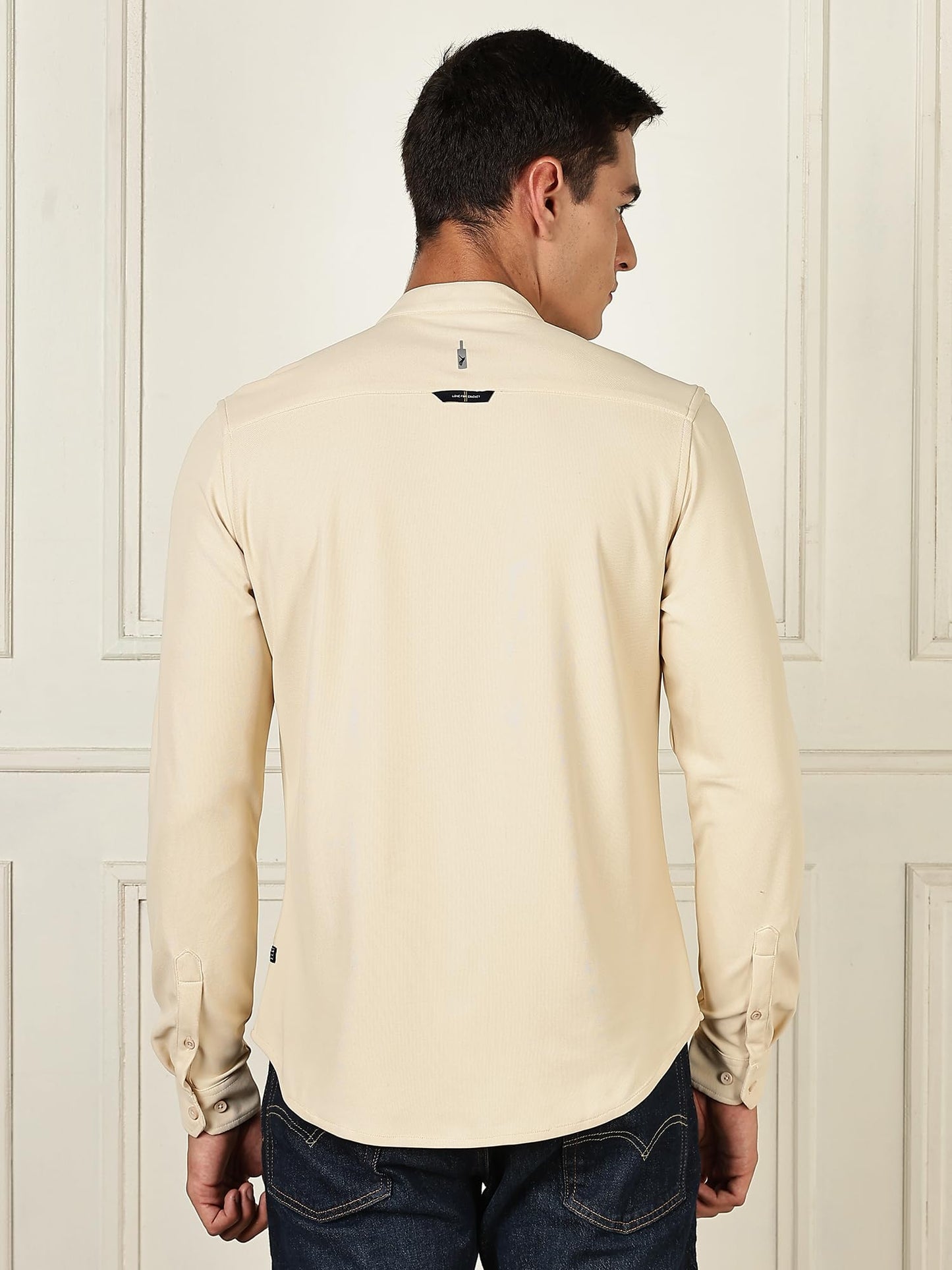 Thomas Scott Mens | Premium | Mandarin Collar | Slim Fit | Long Sleeves | 4 Way Stretch | Coolmax | Knitted | Casual | Shirts f