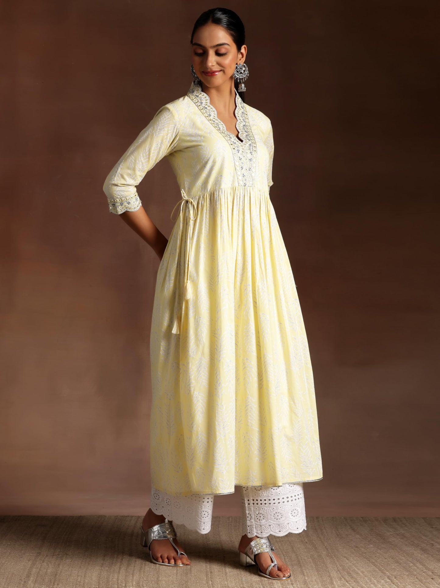 Libas Womens Printed Cotton A-Line Kurta With Palazzos And Dupatta