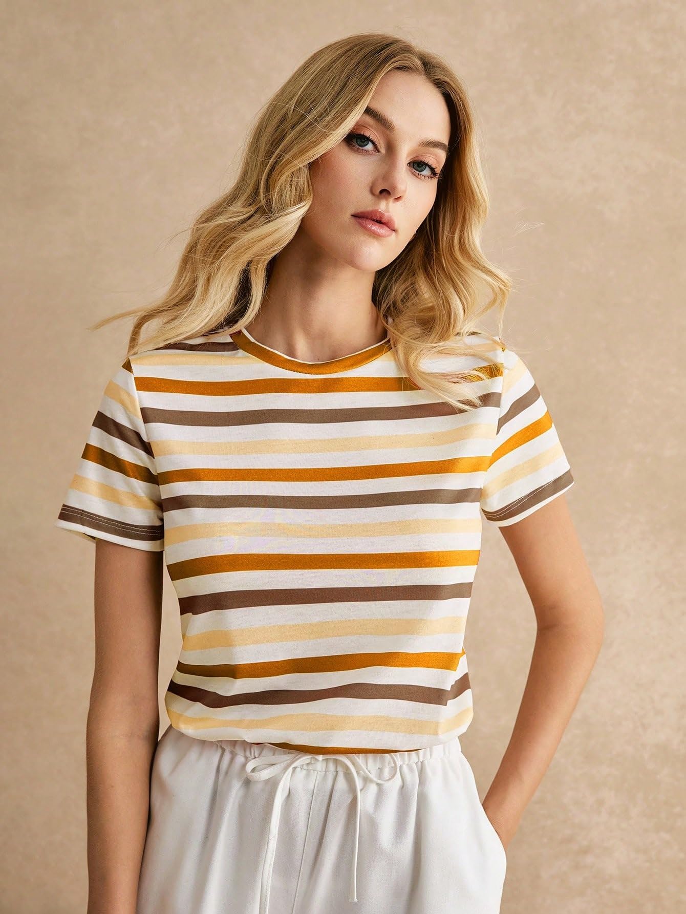 Toochki Tops for Woman | Spandex Top | T-Shirt | Tshirt | Western | for Jeans | Short Sleeve | Stretchable | Striped Printed Ora