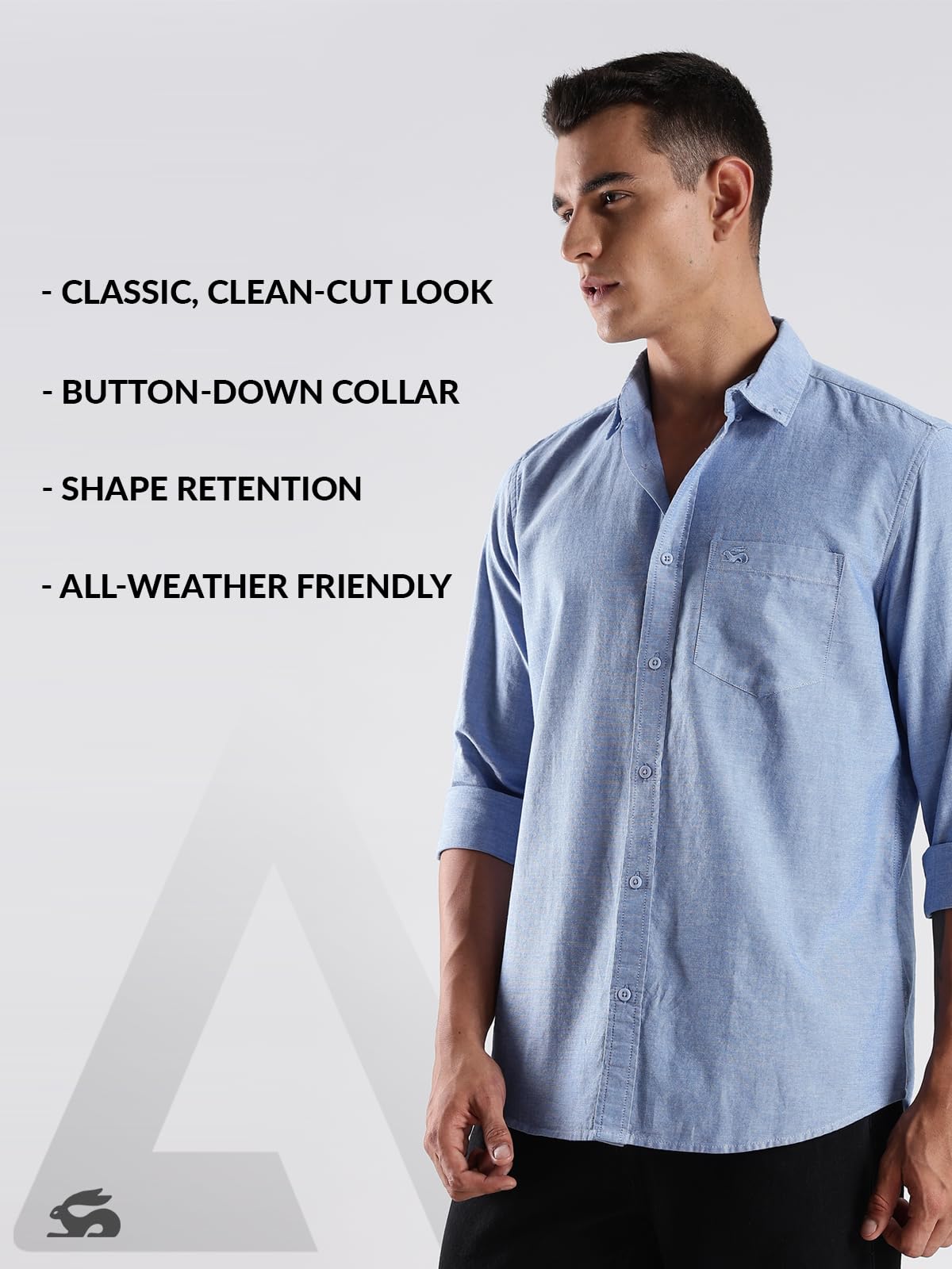 ADRO Mens Cotton Full Sleeve Regular Fit Casual Solid Shirt (Regular Fit | Solid Oxford Blue Shirt | All Day Fresh) | SH25-OXFD