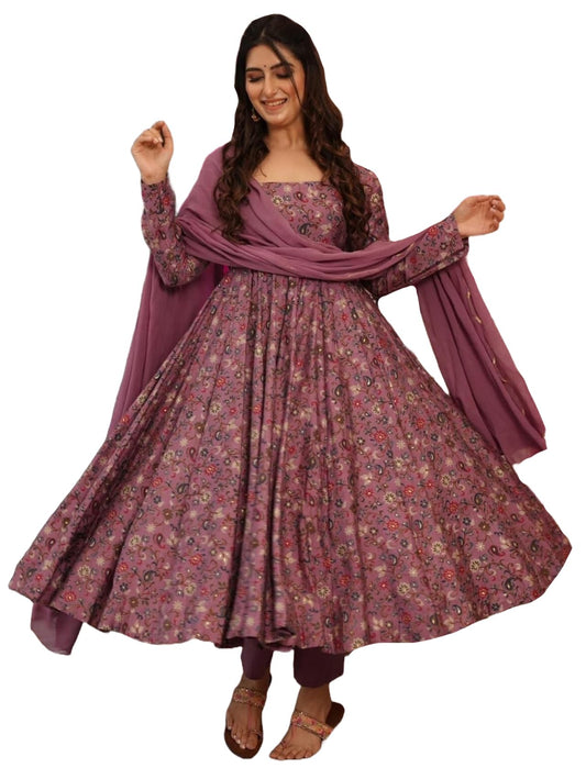 ANNI DESIGNER Women's Cotton Blend Anarkali Kurti Plazzo Dupatta Set | Kurta Sets for Women | Ethnic Suit Set | Anarkali Kurta Set with Dupatta Dress | Cotton Kurti for Women