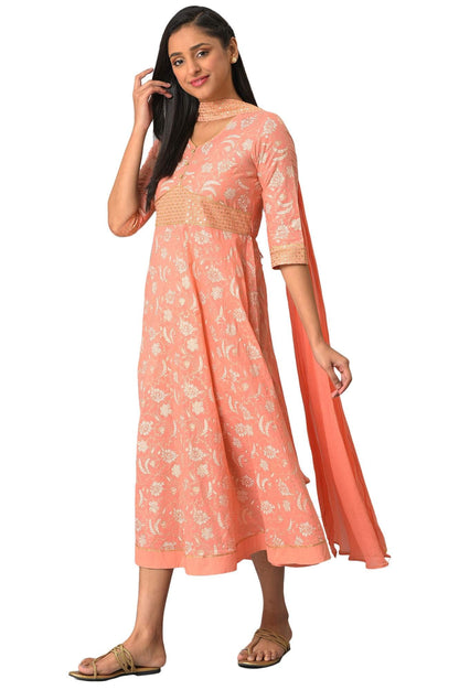 Orange Zari Embroidered Dress And Dupatta