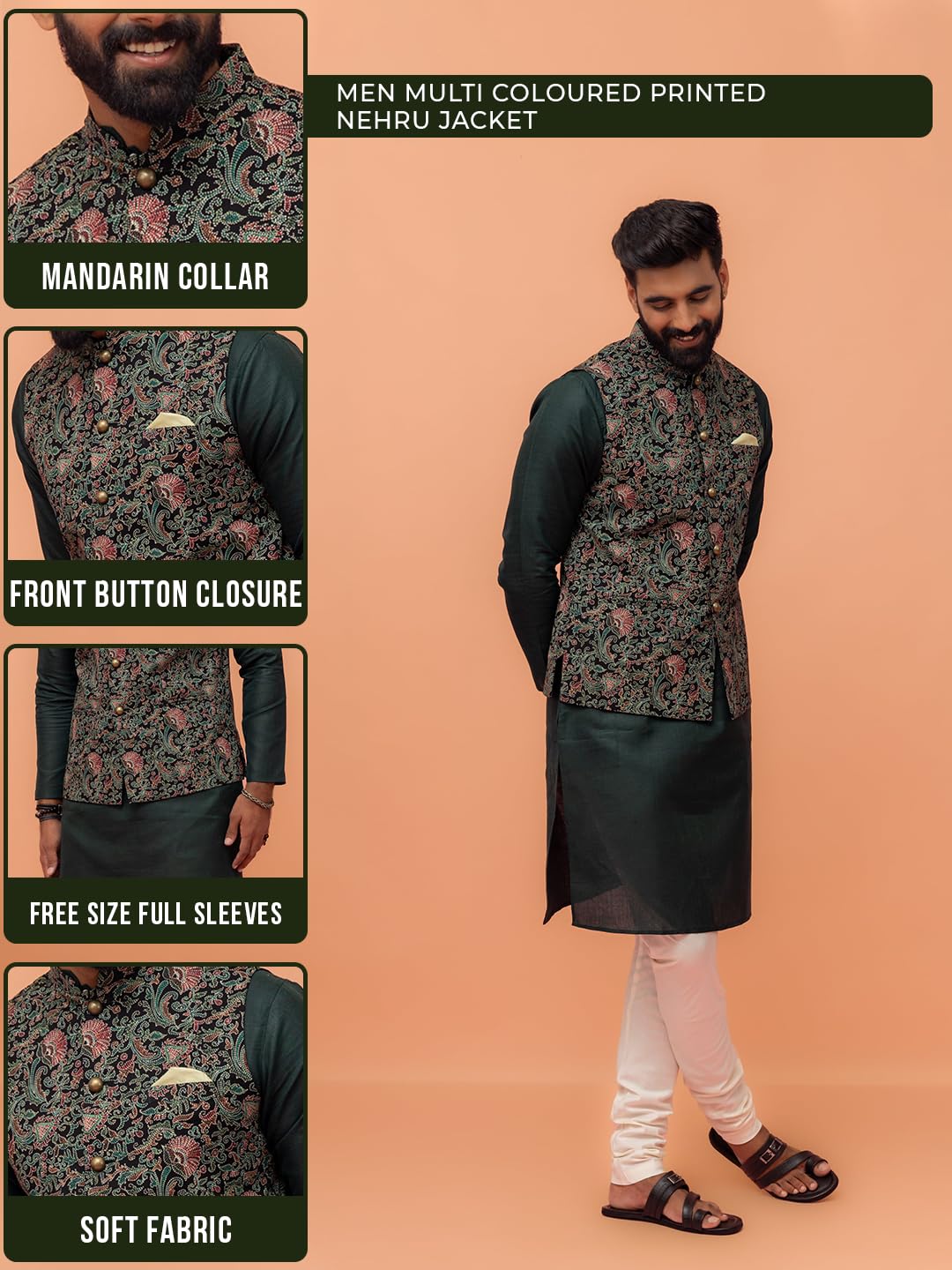 Kisah Nehru Jacket For Men  Printed Pure Cotton Modi Jacket | Ethnic & Formal Waist Coat For Weddings, Parties & Office Wear