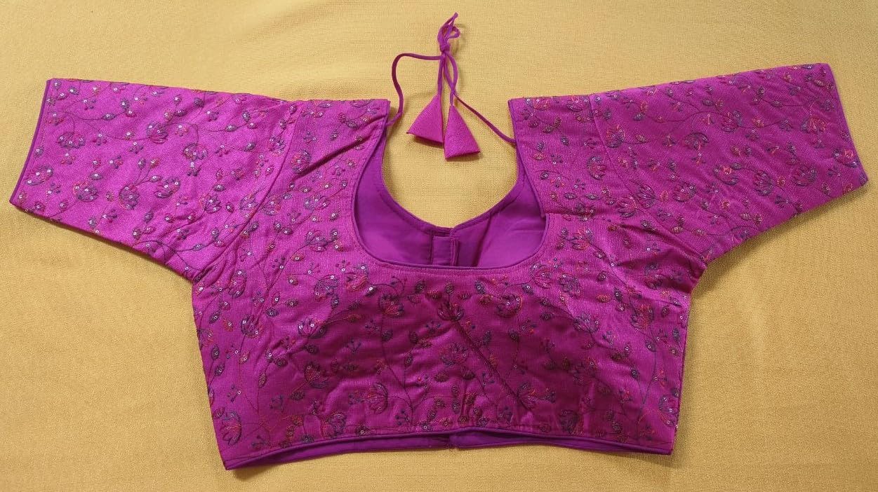 Vihu Fashion WomenS Sequence Multi Embroidered U Neck Half Sleeve Readymade Saree Blouse Indian Ethnic Designer Stitched Women