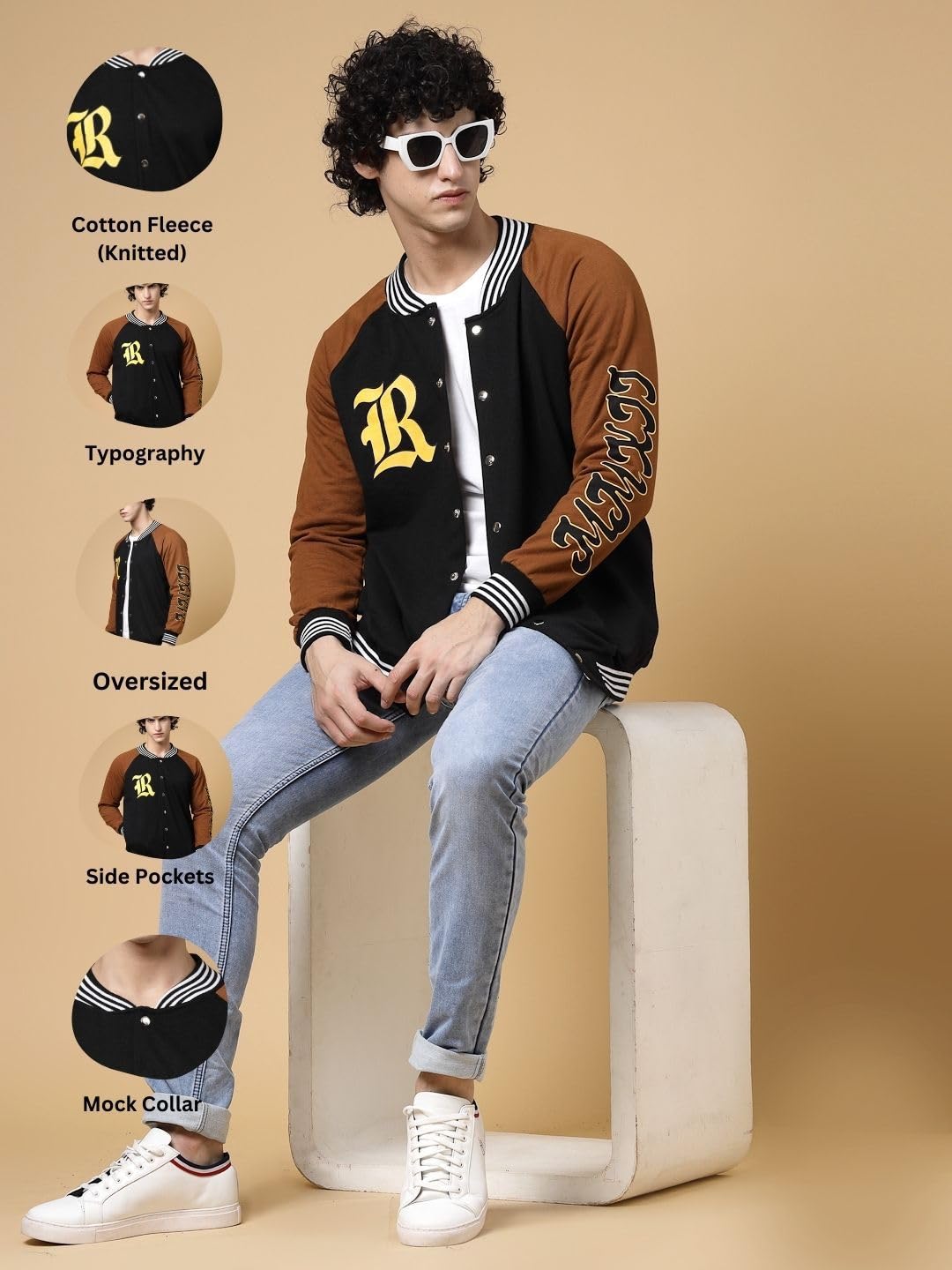 Rigo Varsity Jacket for Men | Streetwear Varsity Jacket | Puff Print Varsity Jacket | Oversized Varsity Jacket for Men