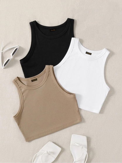 Toochki Tops for Woman | Spandex Top | Crop | Short | Western | for Jeans | Sleeveless | Stretchable | Pack of Three | Black-Whi