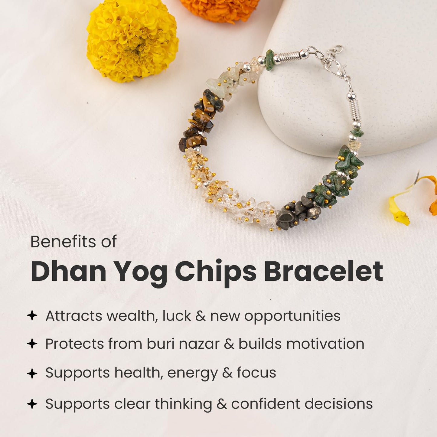 Astrotalk Dhan Yog Chips Bracelet | Pyrite, Jade, Tiger Eye, Citrine, Clear Quartz, Green Aventurine Bracelet for Wealth, Prosperity & Growth | Jewellery for Woman | Valentine Gift for Girlfriend
