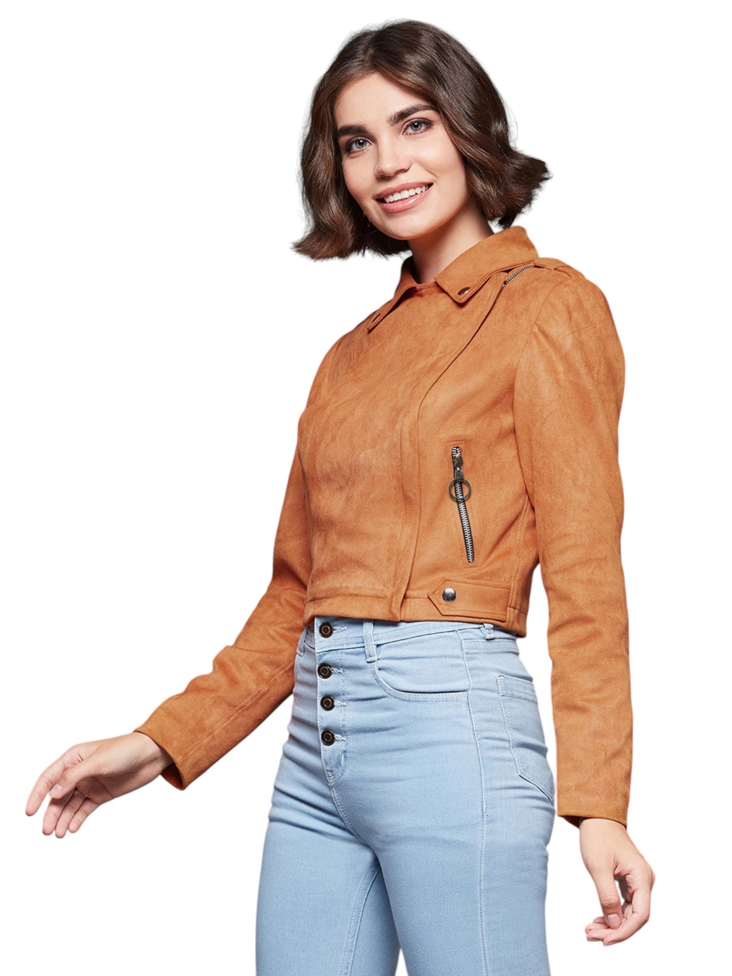 Miss Chase Womens Notch Full-Sleeve Blazer Style Zipper Jacket (MCAW24JKT99-51-286-06, Burnt Orange, XL)